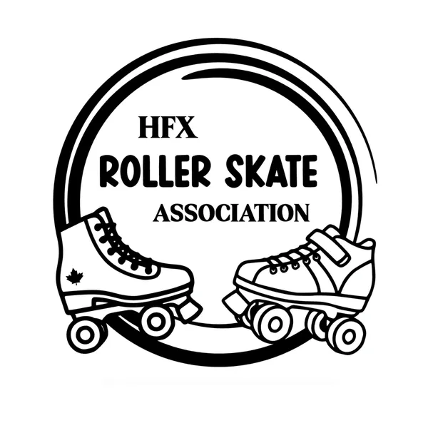 A black and white logo for HFX Roller Skate Association